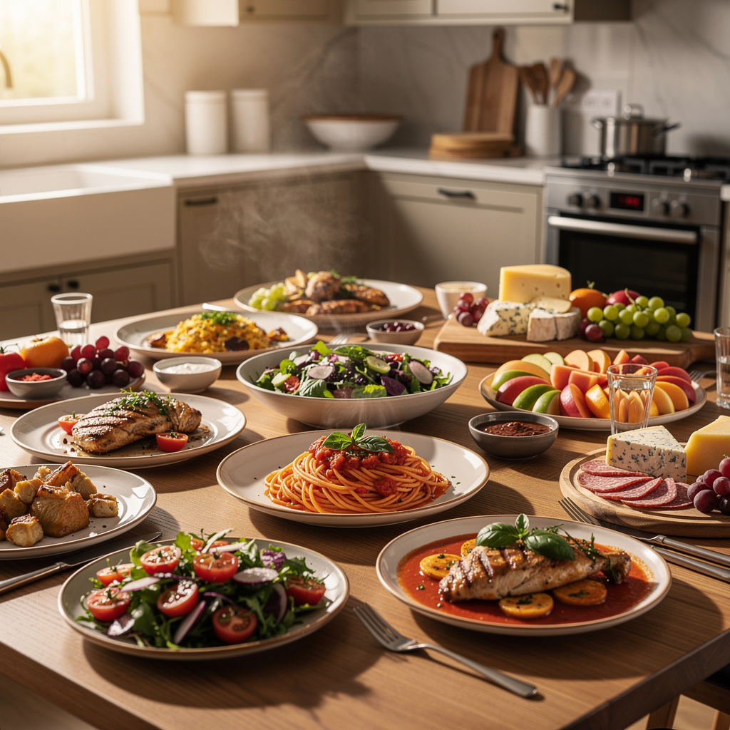 Beautiful table spread with home-cooked meals